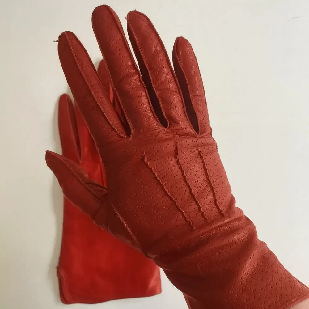 Vintage Ann Taylor Leather Perforated Gloves Red size 6.5